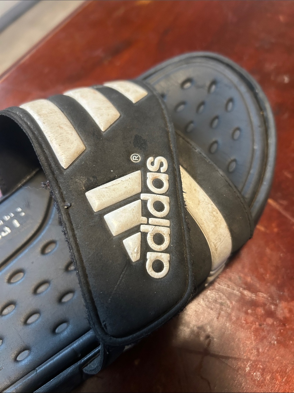 adidas Black Slides with White Three-Stripes - Picture 3 of 3